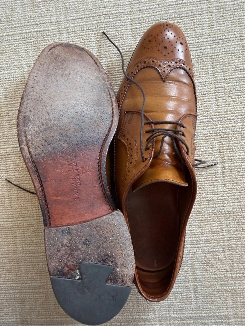 Ralph Lauren Men's Leather Wingtip Dress Shoes - Tan